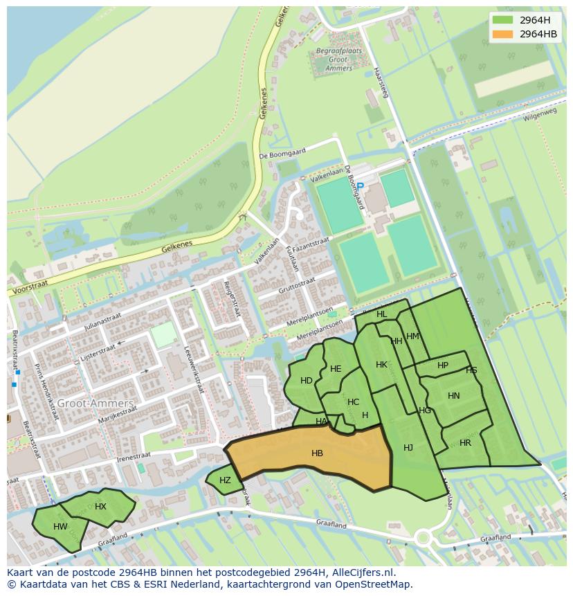 Afbeelding van het postcodegebied 2964 HB op de kaart.