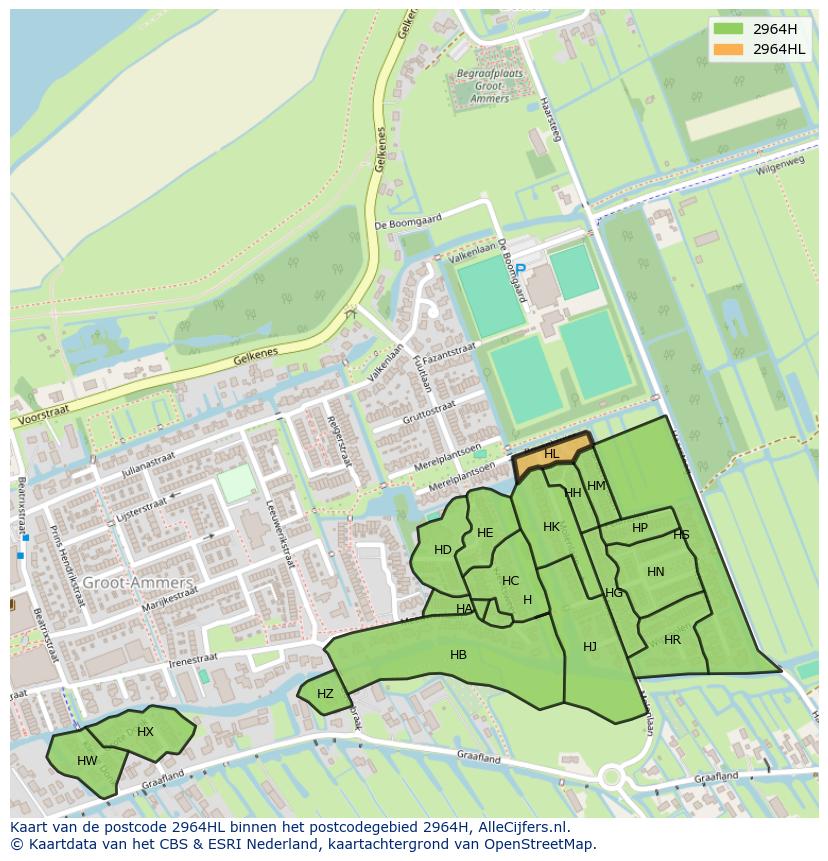 Afbeelding van het postcodegebied 2964 HL op de kaart.