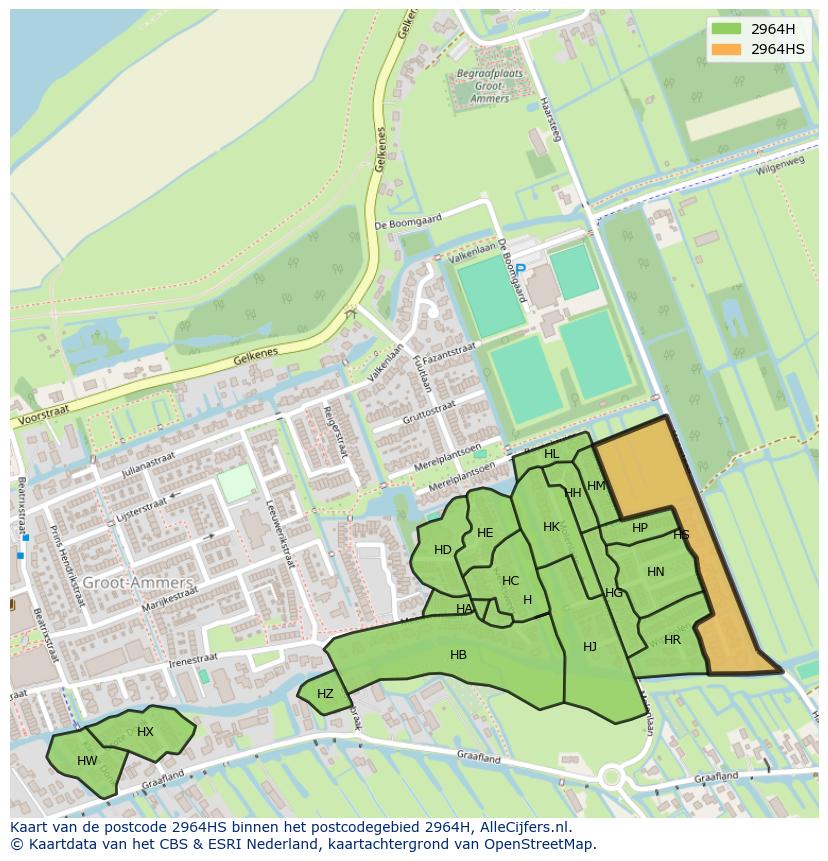 Afbeelding van het postcodegebied 2964 HS op de kaart.