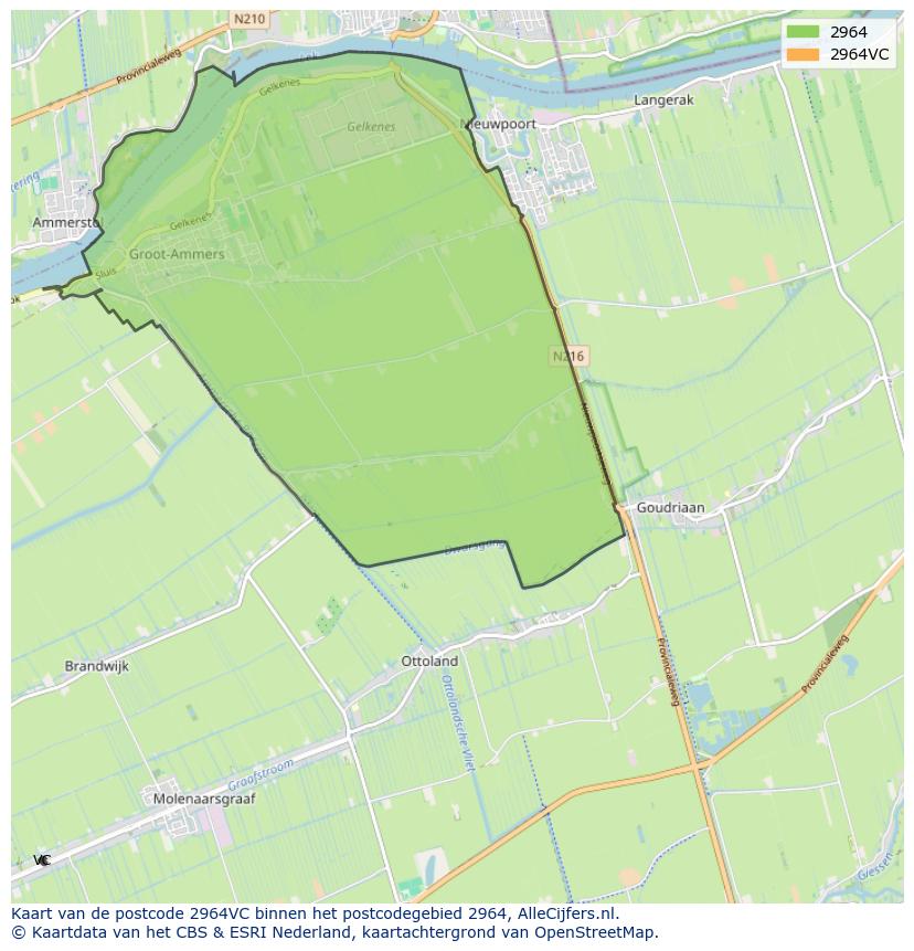 Afbeelding van het postcodegebied 2964 VC op de kaart.