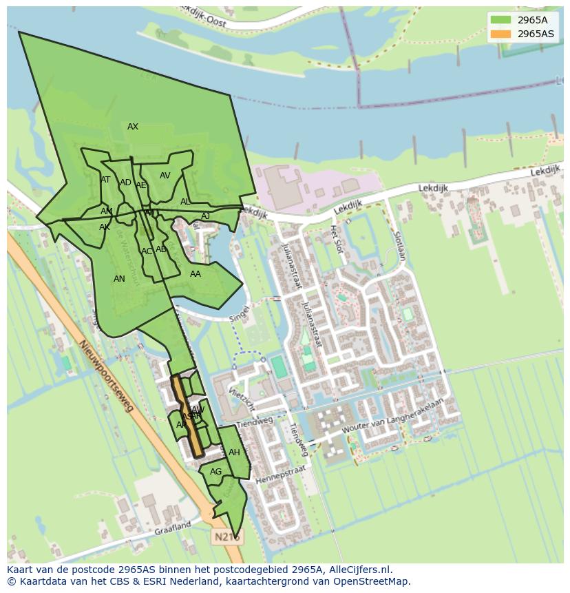 Afbeelding van het postcodegebied 2965 AS op de kaart.
