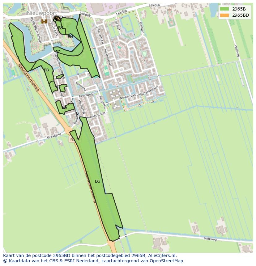 Afbeelding van het postcodegebied 2965 BD op de kaart.