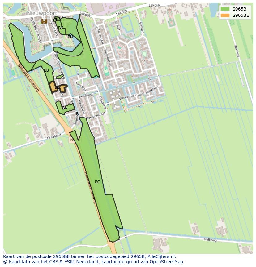 Afbeelding van het postcodegebied 2965 BE op de kaart.