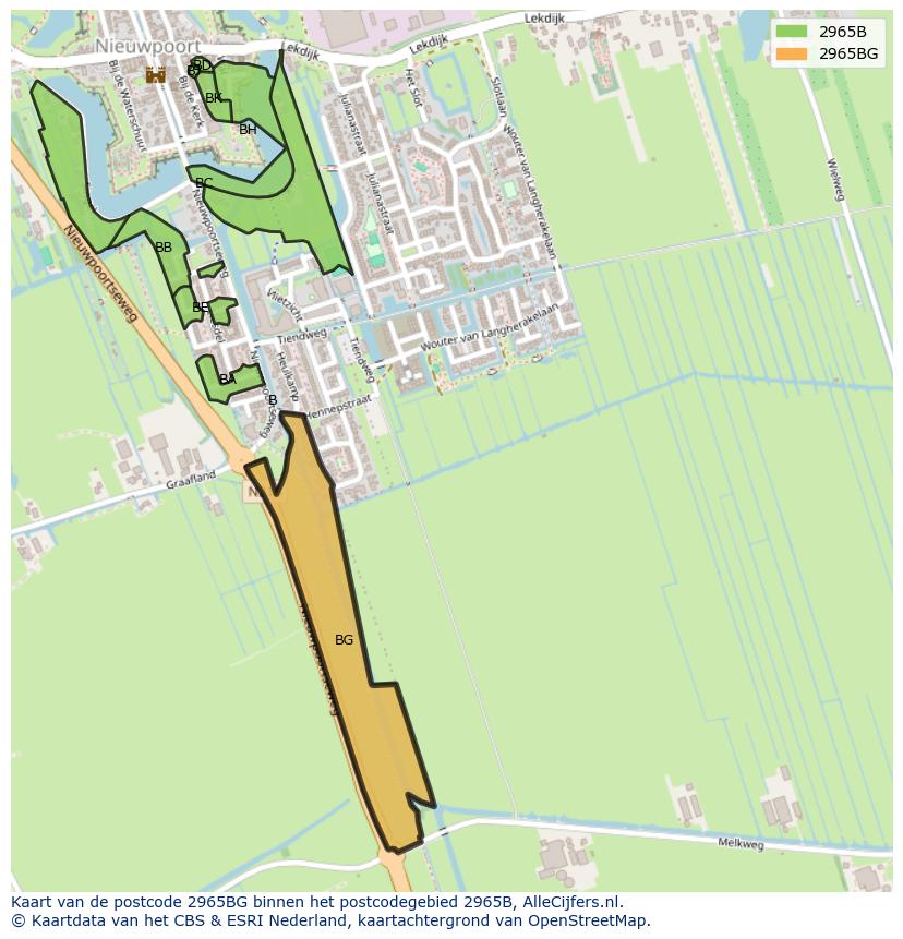 Afbeelding van het postcodegebied 2965 BG op de kaart.