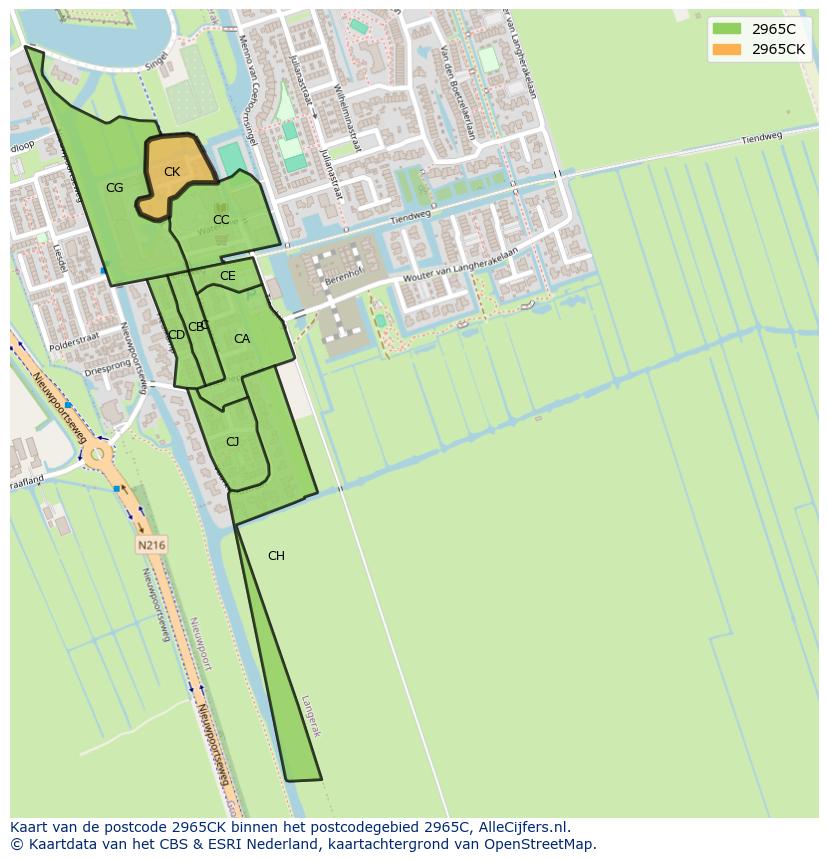Afbeelding van het postcodegebied 2965 CK op de kaart.