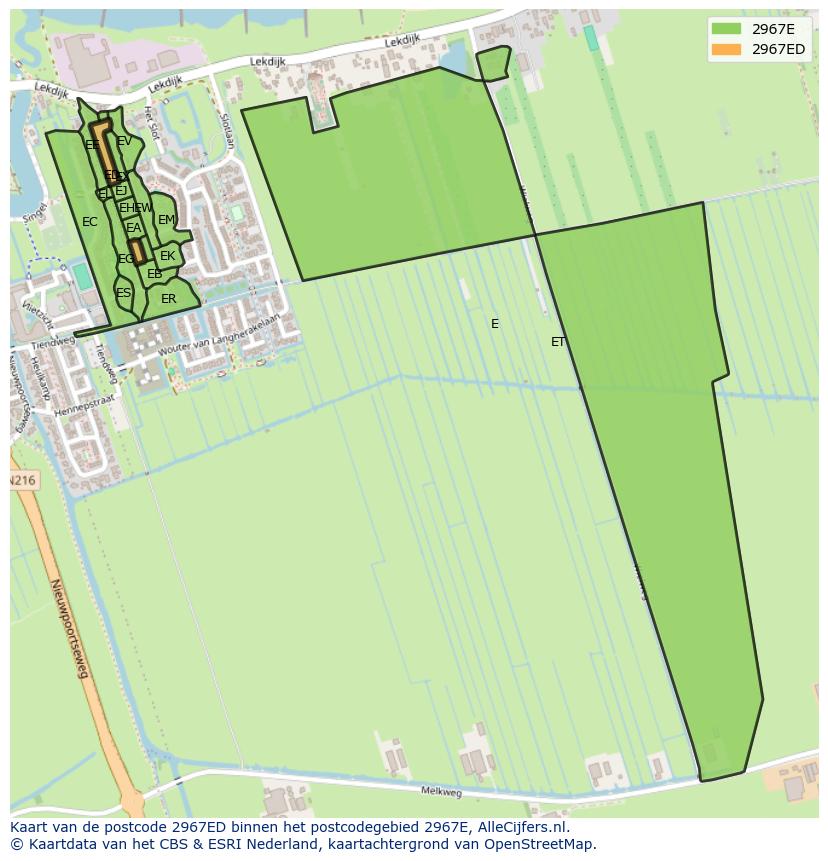 Afbeelding van het postcodegebied 2967 ED op de kaart.