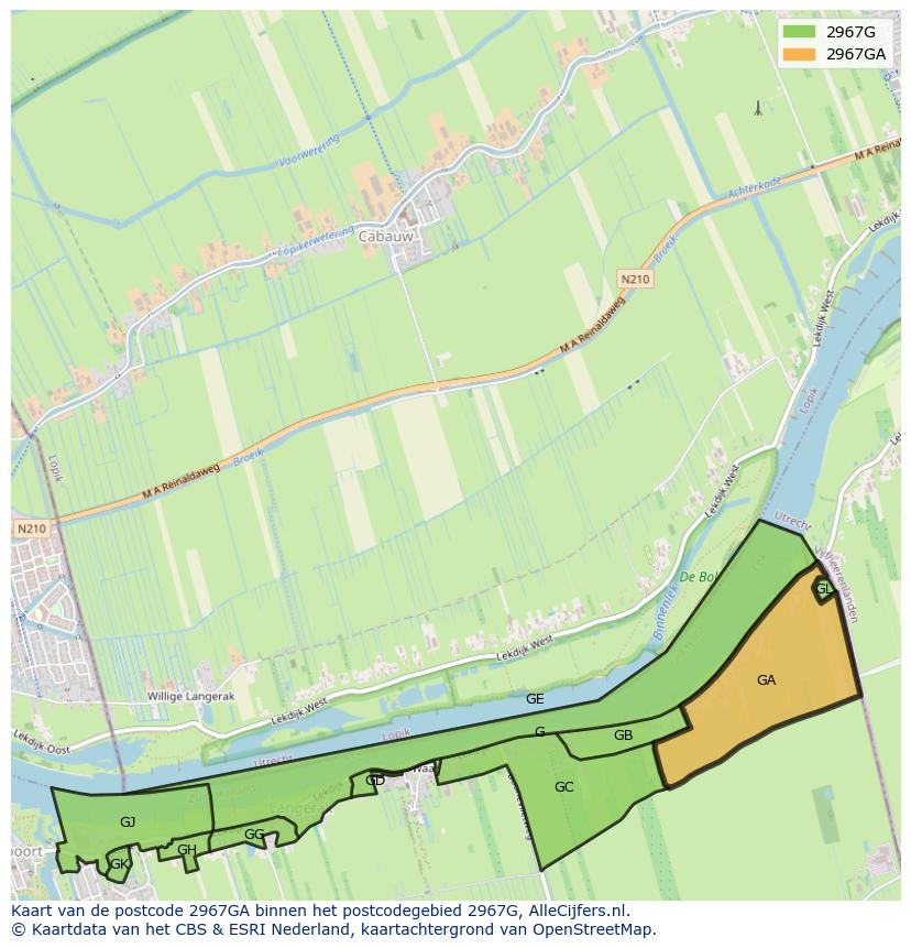 Afbeelding van het postcodegebied 2967 GA op de kaart.