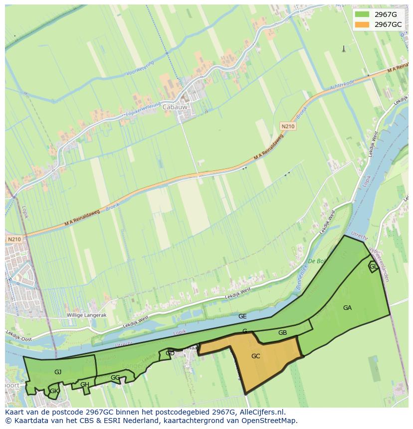 Afbeelding van het postcodegebied 2967 GC op de kaart.