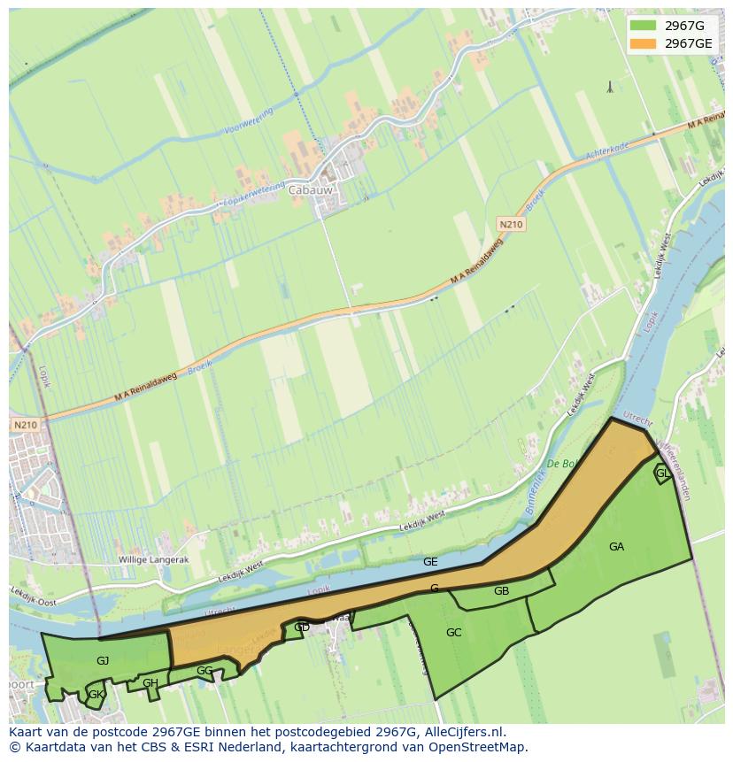 Afbeelding van het postcodegebied 2967 GE op de kaart.