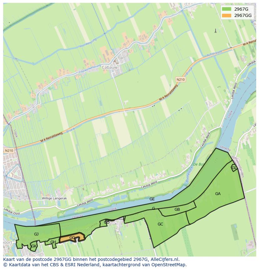 Afbeelding van het postcodegebied 2967 GG op de kaart.