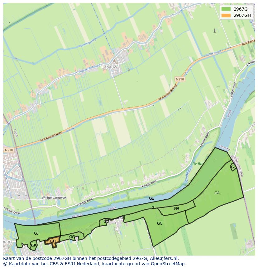 Afbeelding van het postcodegebied 2967 GH op de kaart.