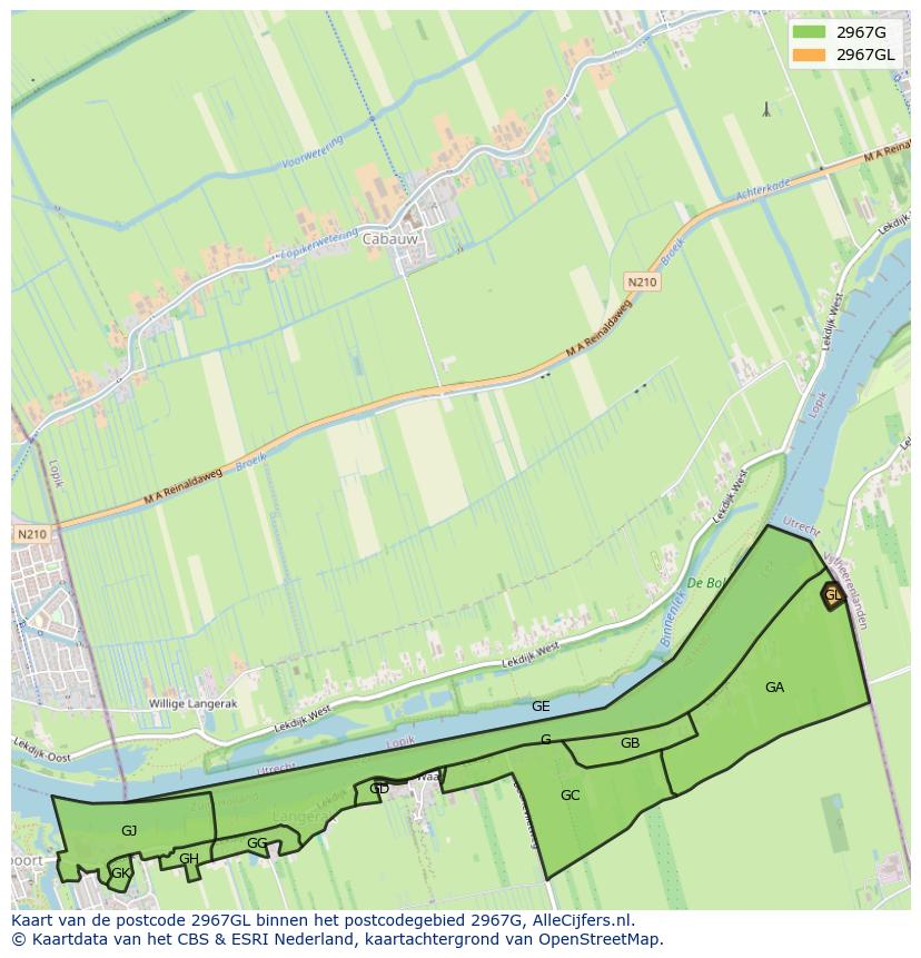 Afbeelding van het postcodegebied 2967 GL op de kaart.
