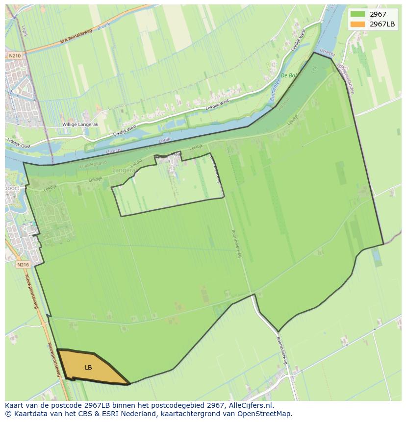 Afbeelding van het postcodegebied 2967 LB op de kaart.