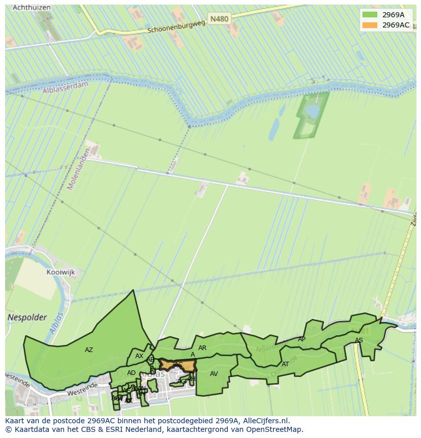 Afbeelding van het postcodegebied 2969 AC op de kaart.