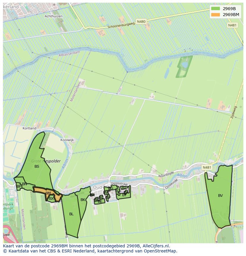 Afbeelding van het postcodegebied 2969 BM op de kaart.