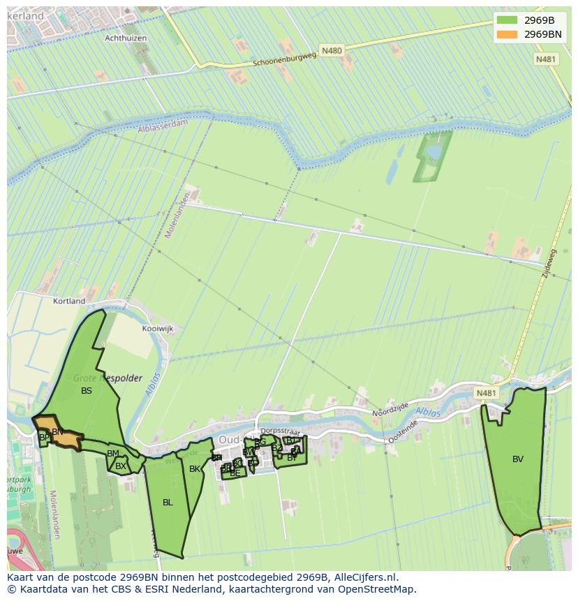 Afbeelding van het postcodegebied 2969 BN op de kaart.