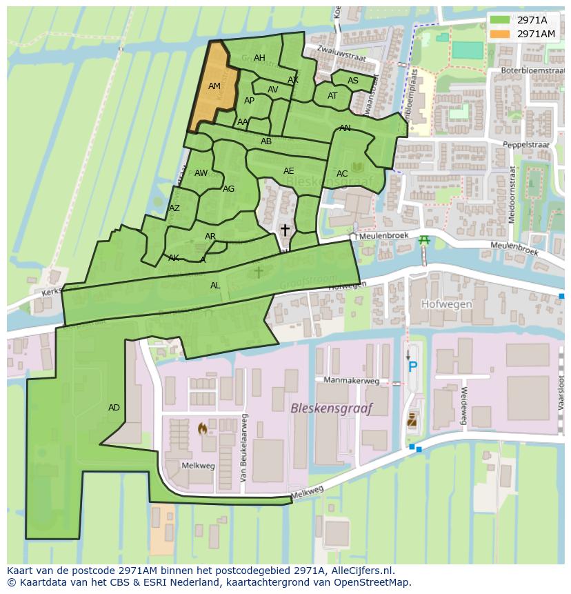 Afbeelding van het postcodegebied 2971 AM op de kaart.