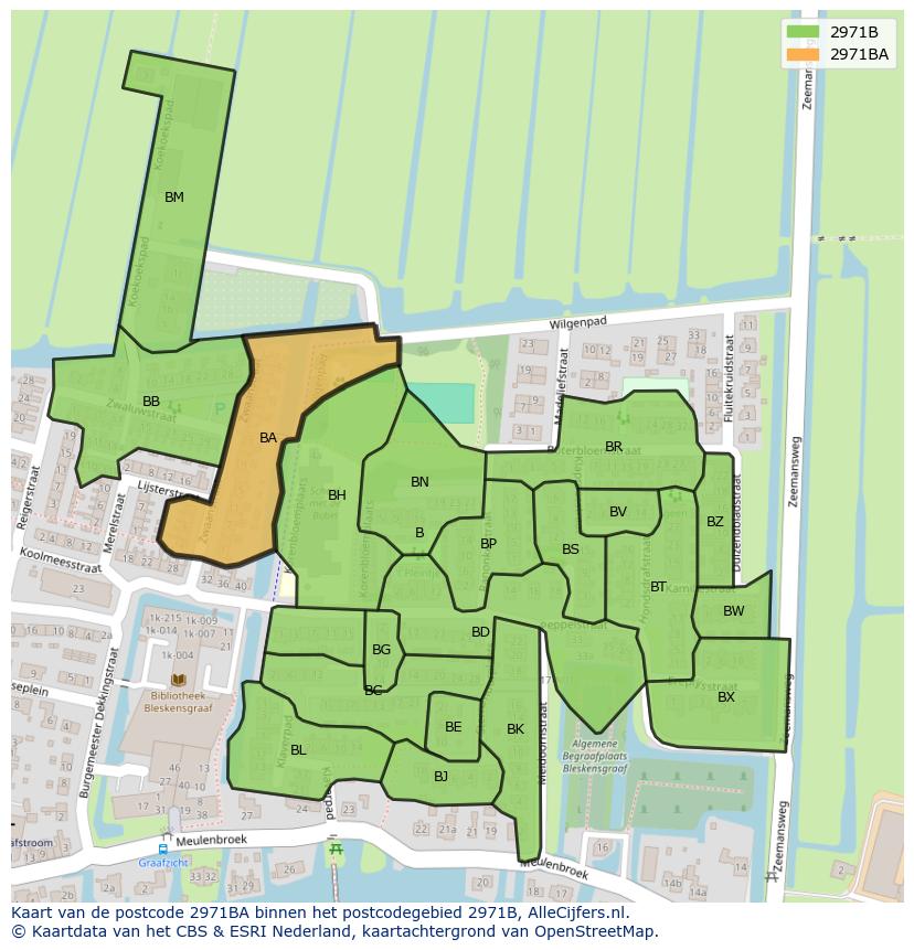 Afbeelding van het postcodegebied 2971 BA op de kaart.