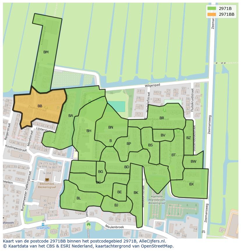 Afbeelding van het postcodegebied 2971 BB op de kaart.