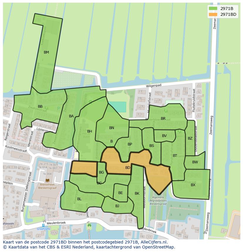 Afbeelding van het postcodegebied 2971 BD op de kaart.