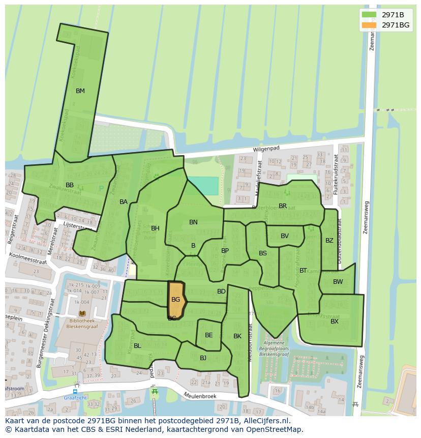 Afbeelding van het postcodegebied 2971 BG op de kaart.