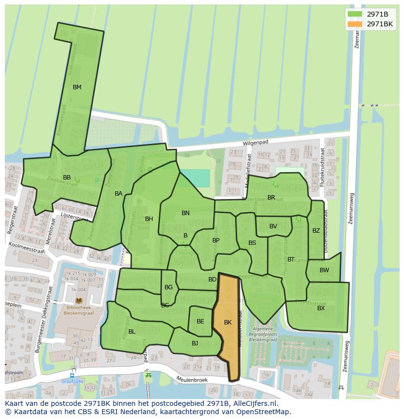 Afbeelding van het postcodegebied 2971 BK op de kaart.