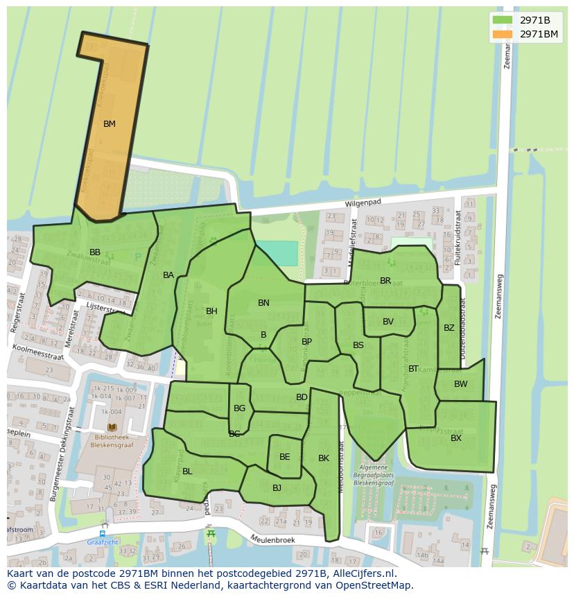 Afbeelding van het postcodegebied 2971 BM op de kaart.