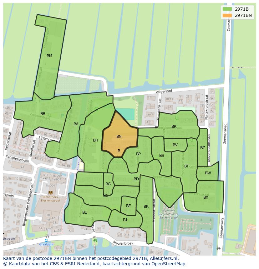 Afbeelding van het postcodegebied 2971 BN op de kaart.