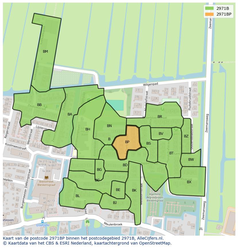 Afbeelding van het postcodegebied 2971 BP op de kaart.