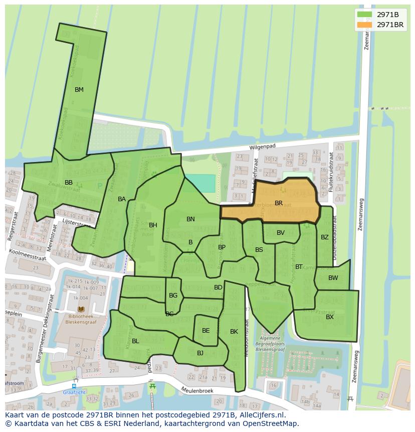 Afbeelding van het postcodegebied 2971 BR op de kaart.