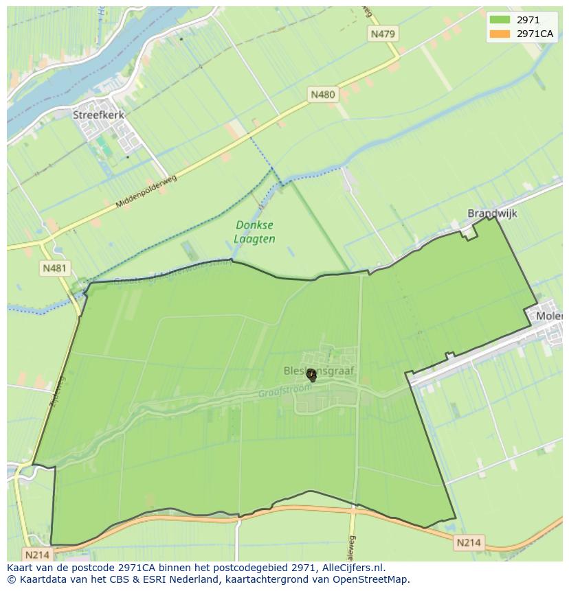 Afbeelding van het postcodegebied 2971 CA op de kaart.
