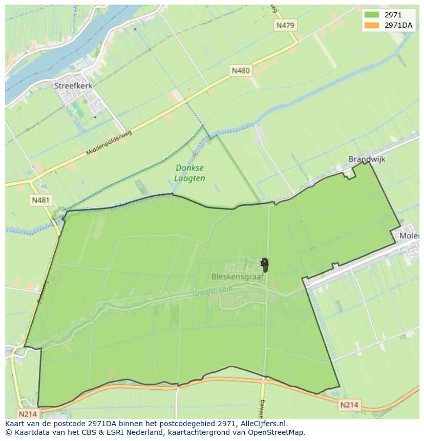 Afbeelding van het postcodegebied 2971 DA op de kaart.