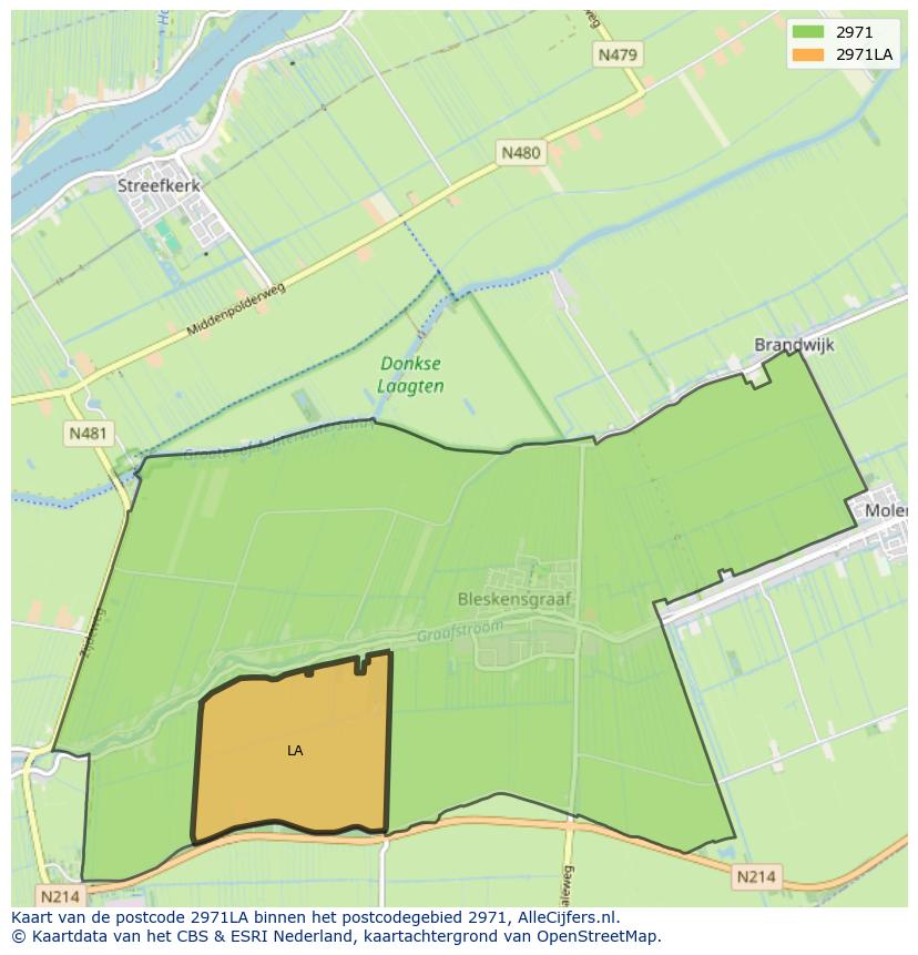 Afbeelding van het postcodegebied 2971 LA op de kaart.