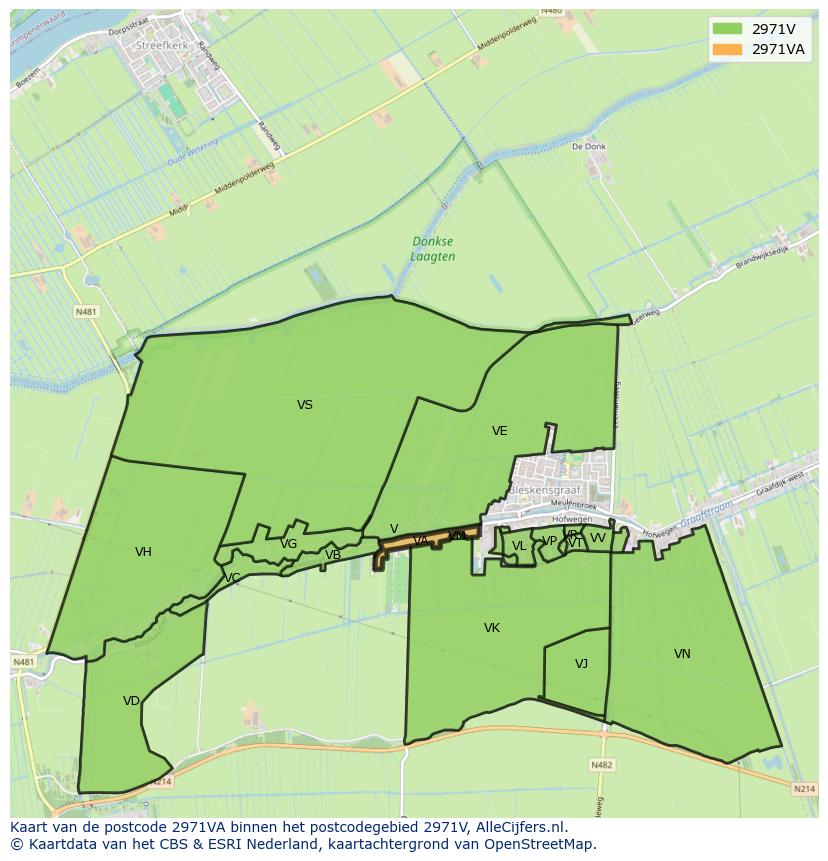Afbeelding van het postcodegebied 2971 VA op de kaart.