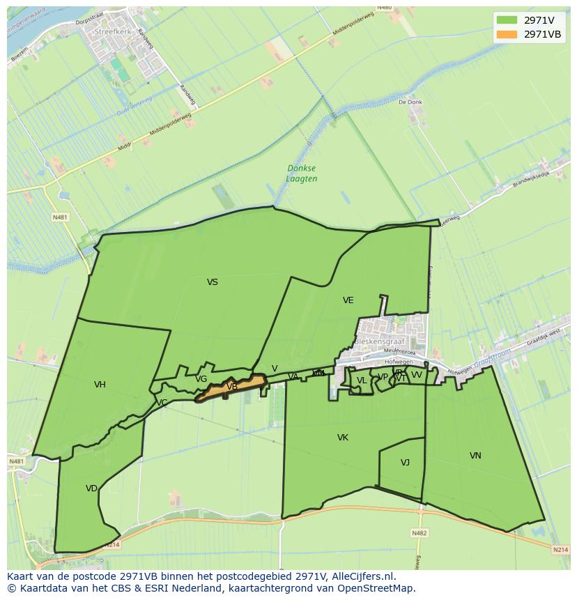 Afbeelding van het postcodegebied 2971 VB op de kaart.