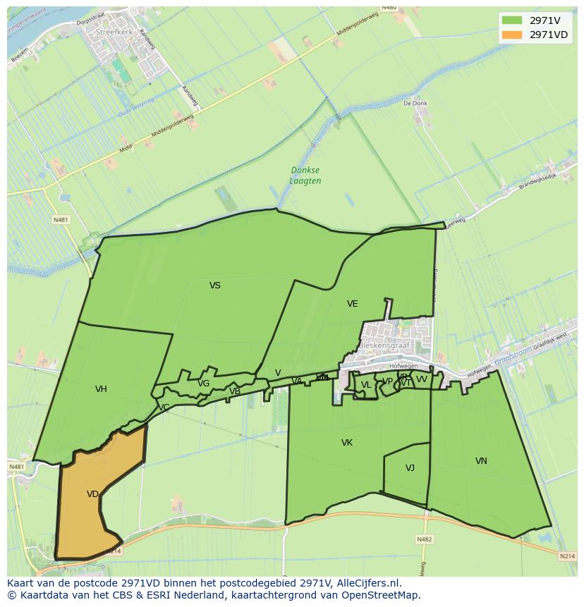 Afbeelding van het postcodegebied 2971 VD op de kaart.