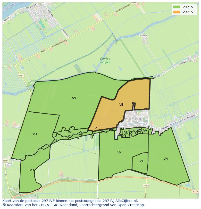 Afbeelding van het postcodegebied 2971 VE op de kaart.