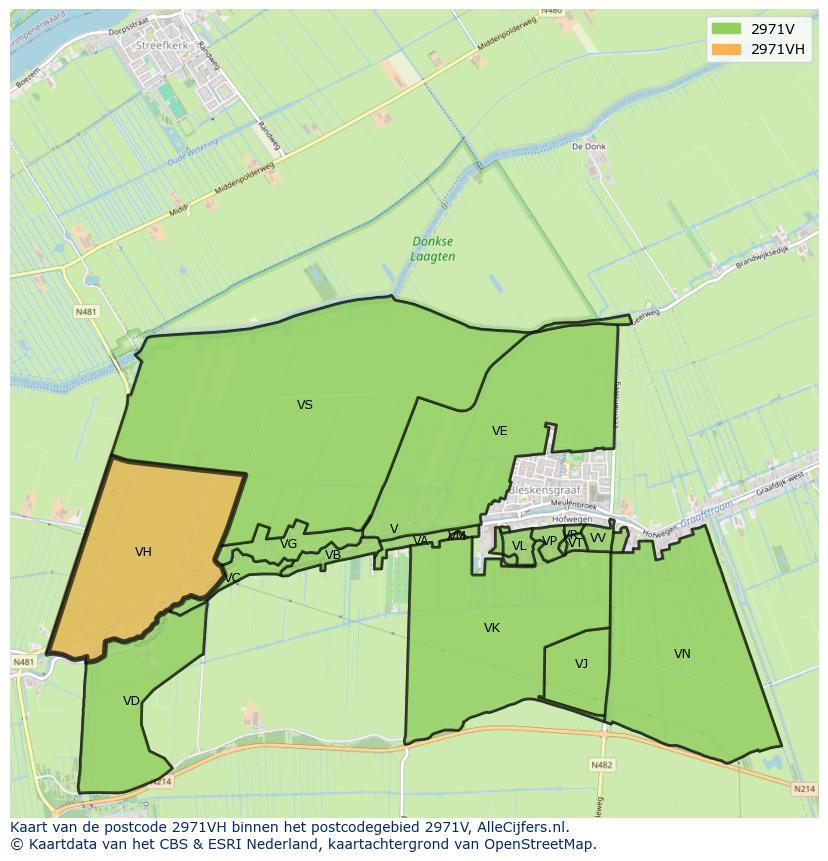 Afbeelding van het postcodegebied 2971 VH op de kaart.