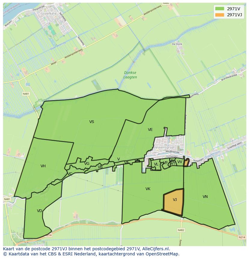 Afbeelding van het postcodegebied 2971 VJ op de kaart.