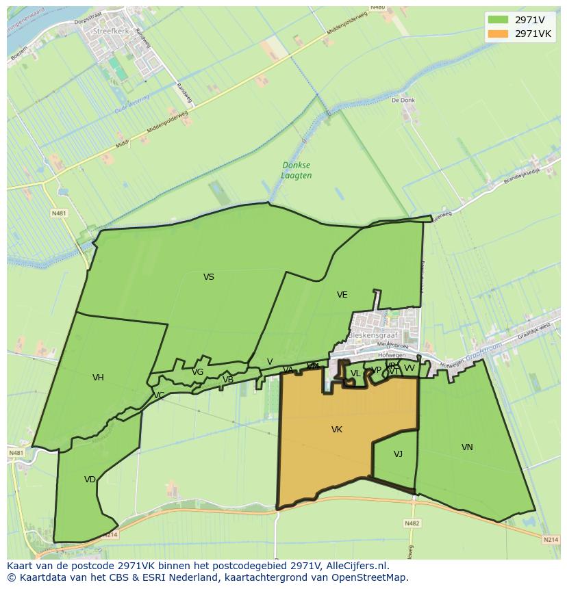Afbeelding van het postcodegebied 2971 VK op de kaart.