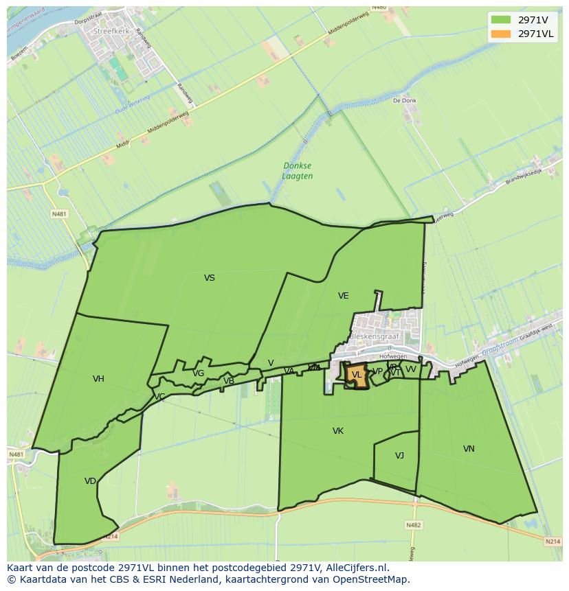 Afbeelding van het postcodegebied 2971 VL op de kaart.
