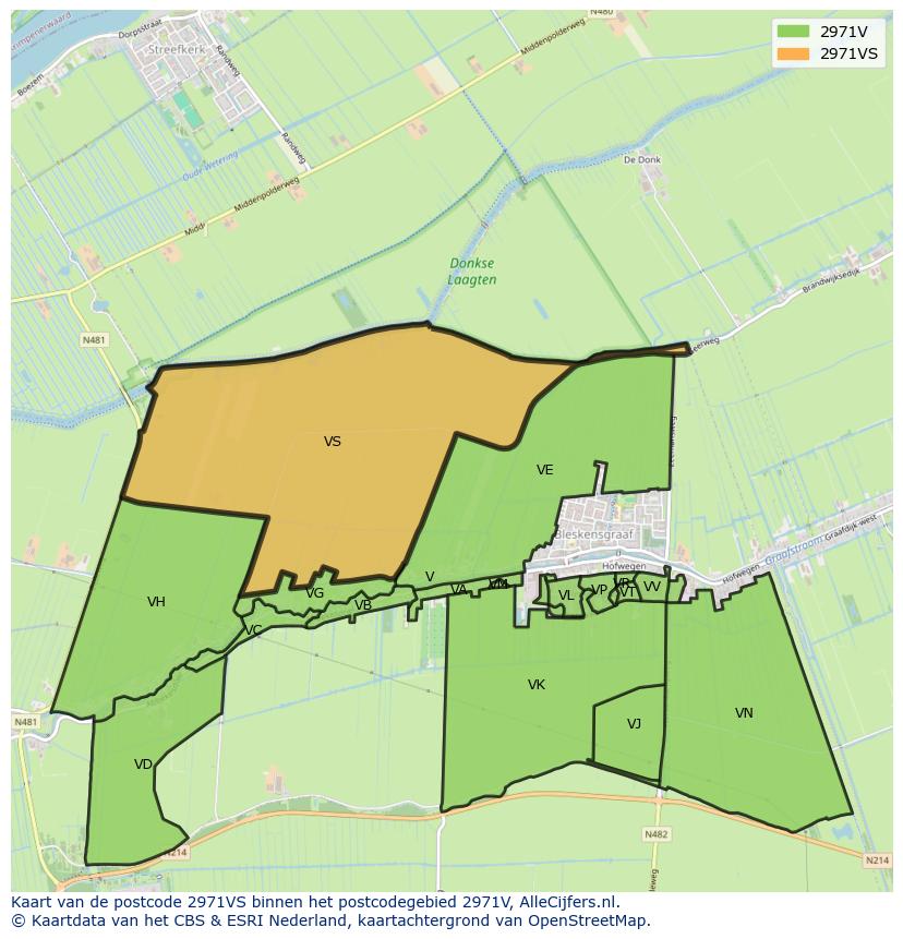 Afbeelding van het postcodegebied 2971 VS op de kaart.