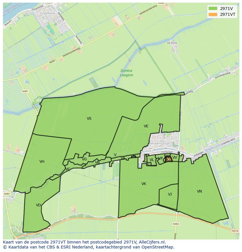 Afbeelding van het postcodegebied 2971 VT op de kaart.