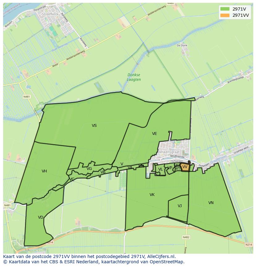 Afbeelding van het postcodegebied 2971 VV op de kaart.
