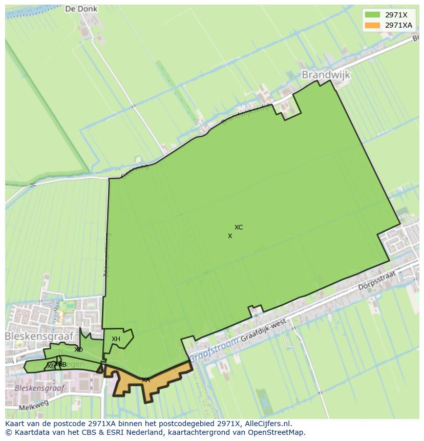 Afbeelding van het postcodegebied 2971 XA op de kaart.