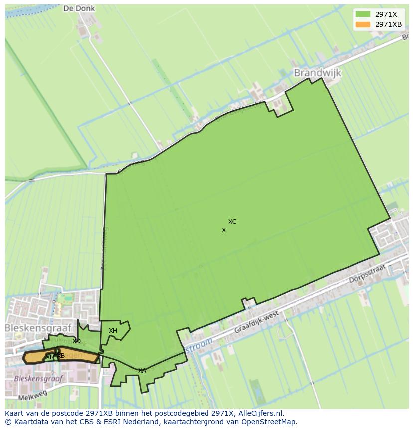 Afbeelding van het postcodegebied 2971 XB op de kaart.
