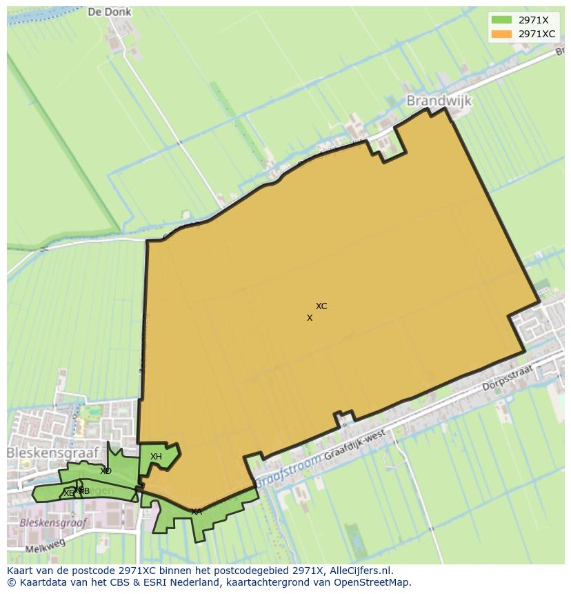 Afbeelding van het postcodegebied 2971 XC op de kaart.