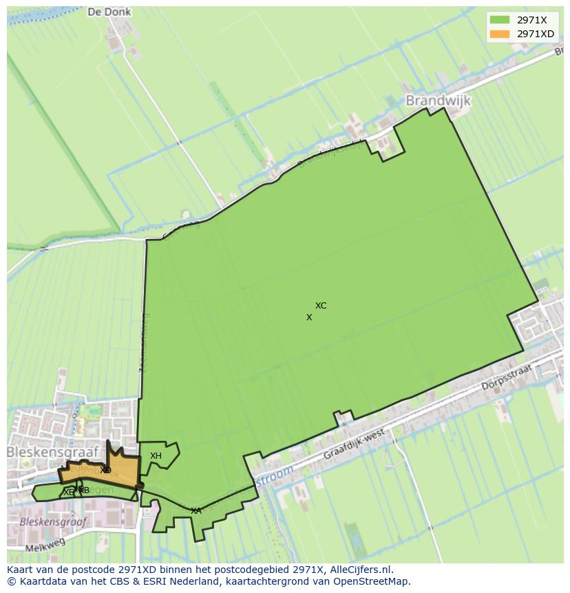 Afbeelding van het postcodegebied 2971 XD op de kaart.