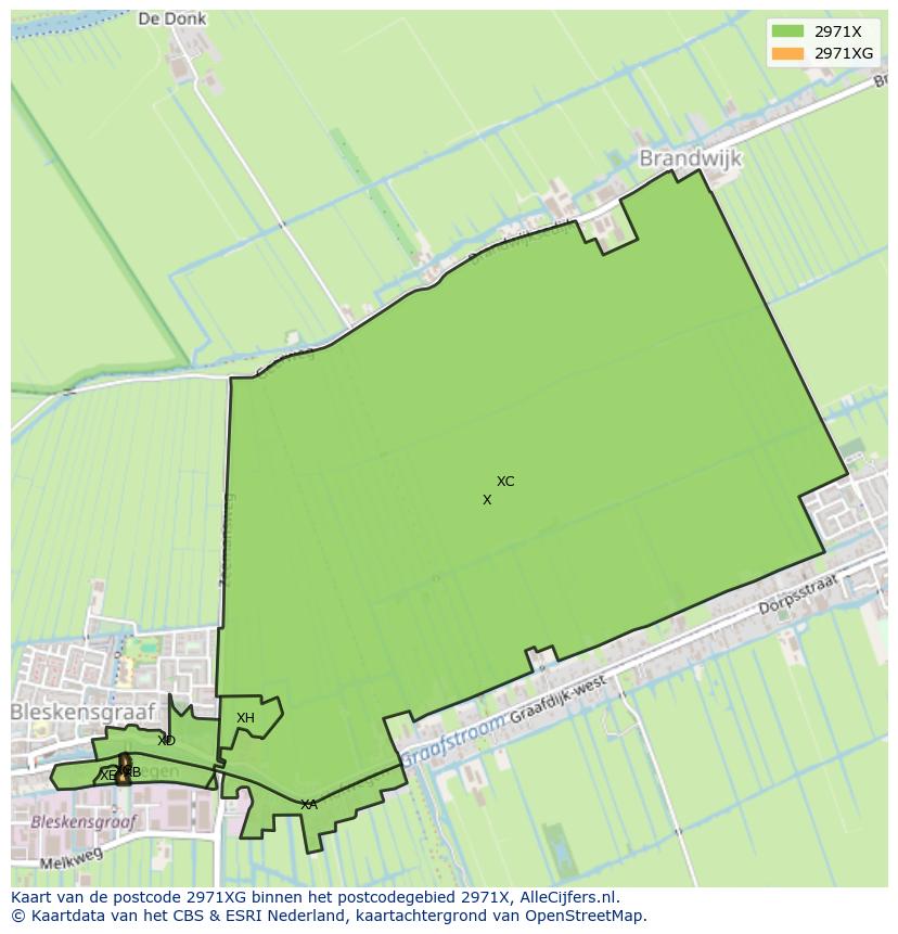 Afbeelding van het postcodegebied 2971 XG op de kaart.