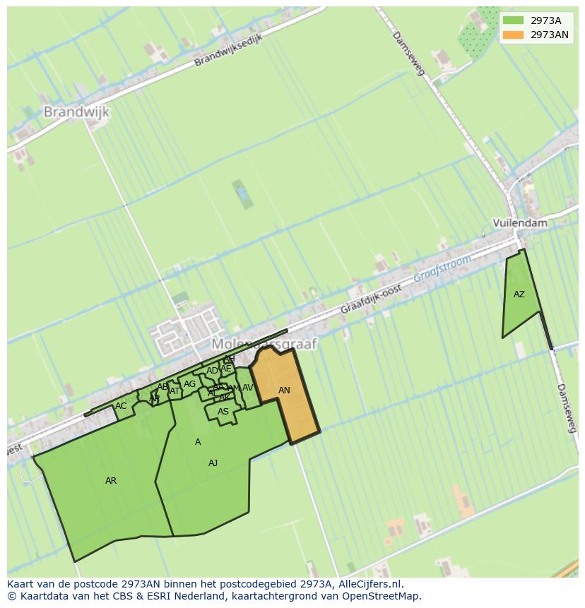 Afbeelding van het postcodegebied 2973 AN op de kaart.